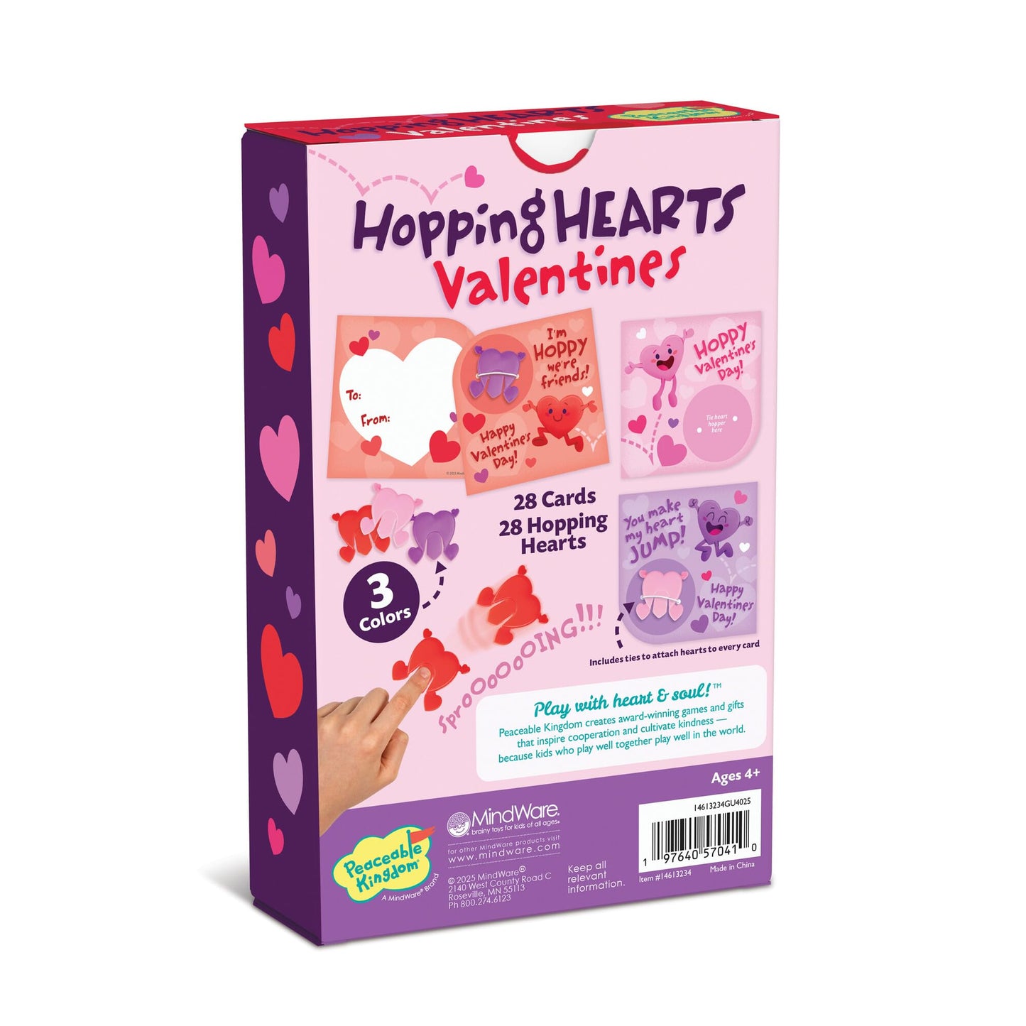 Peaceable Kingdom 28 Hopping Hearts Valentines for Classroom — Kid-Friendly Valentine Cards
