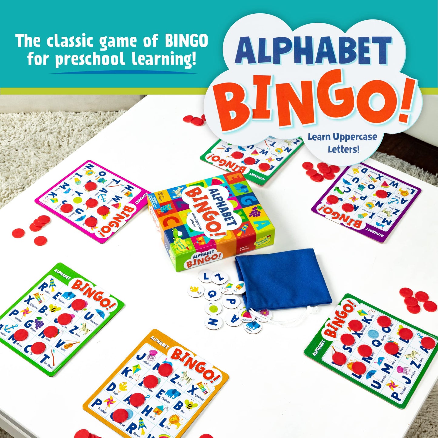 Peaceable Kingdom Alphabet Bingo! – Letter Learning Board Game for 2–6 Players, Ages 4+