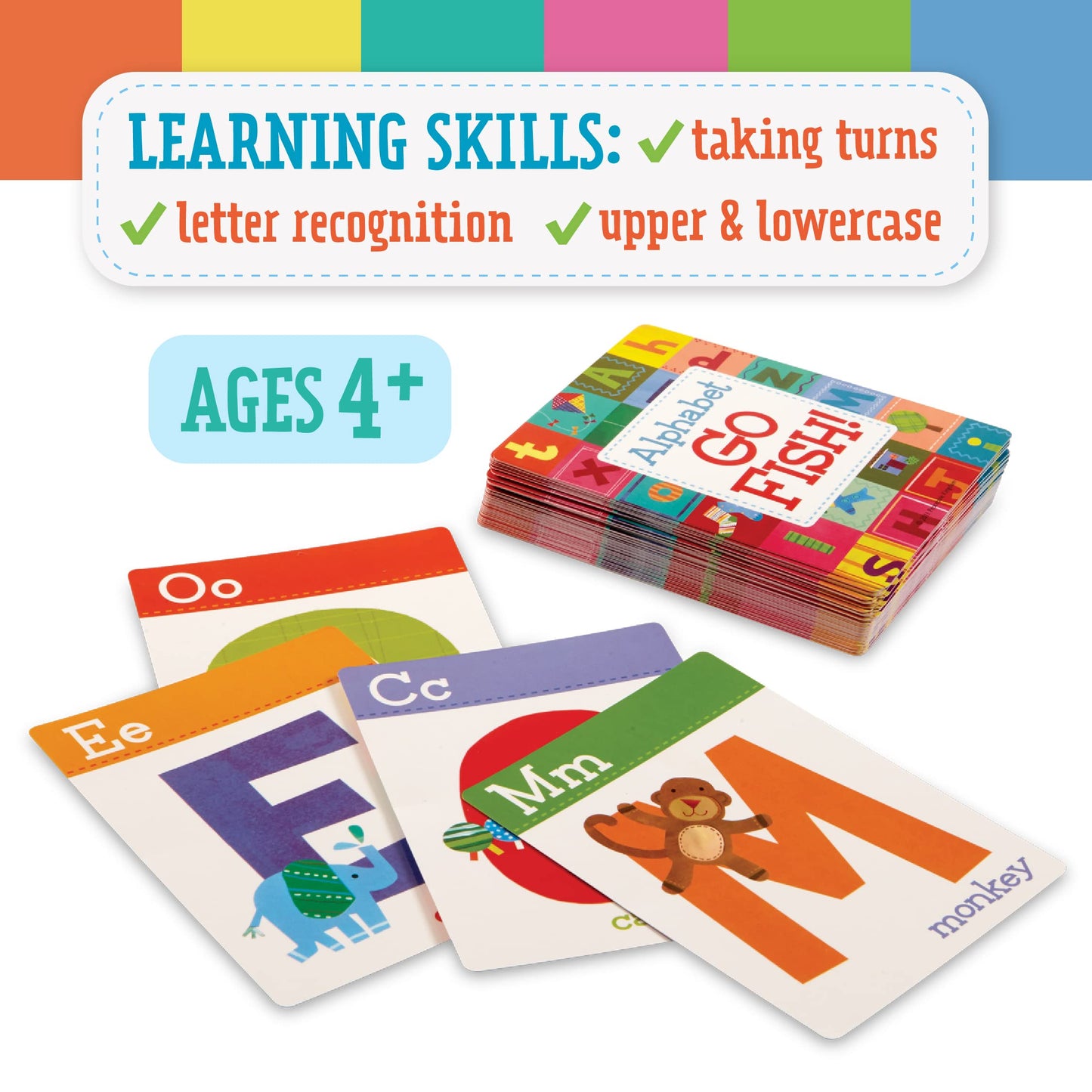 Peaceable Kingdom Alphabet Go Fish Card Game – 52 Oversized Letters for Kids 4+ | 2-6 Players