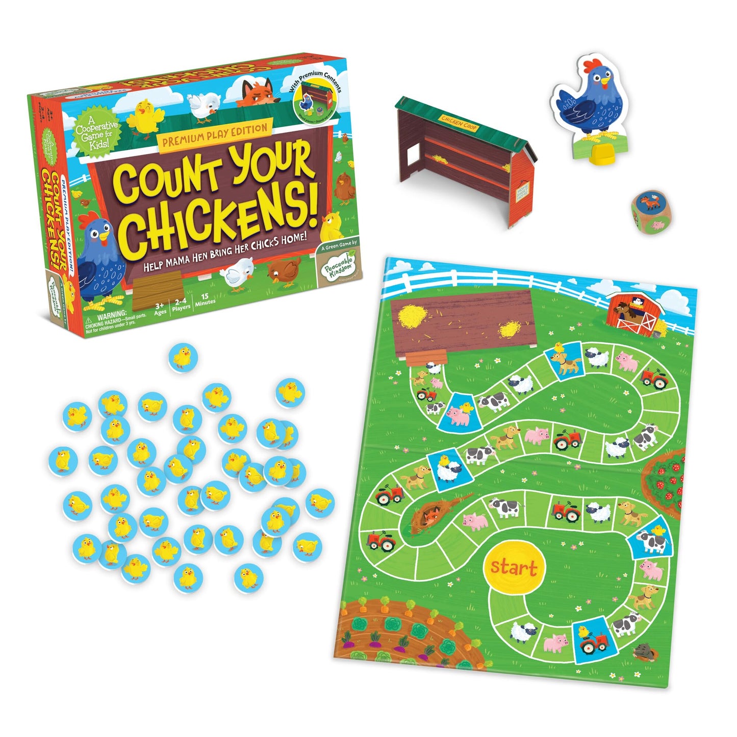 Peaceable Kingdom Count Your Chickens – Cooperative Counting Game for 2-4 Kids (Ages 3+) Premium Play Edition
