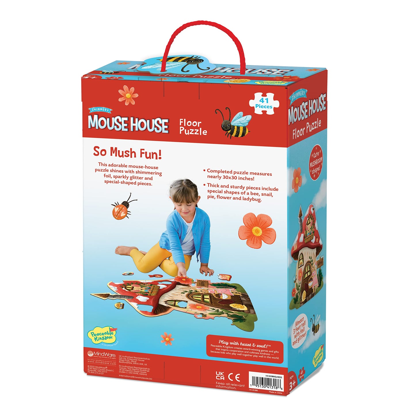 Peaceable Kingdom Giant Floor Puzzle – Mushroom House with Unique Shapes (Ages 3+)