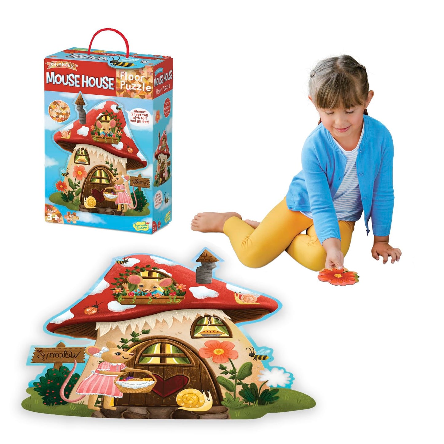 Peaceable Kingdom Giant Floor Puzzle – Mushroom House with Unique Shapes (Ages 3+)