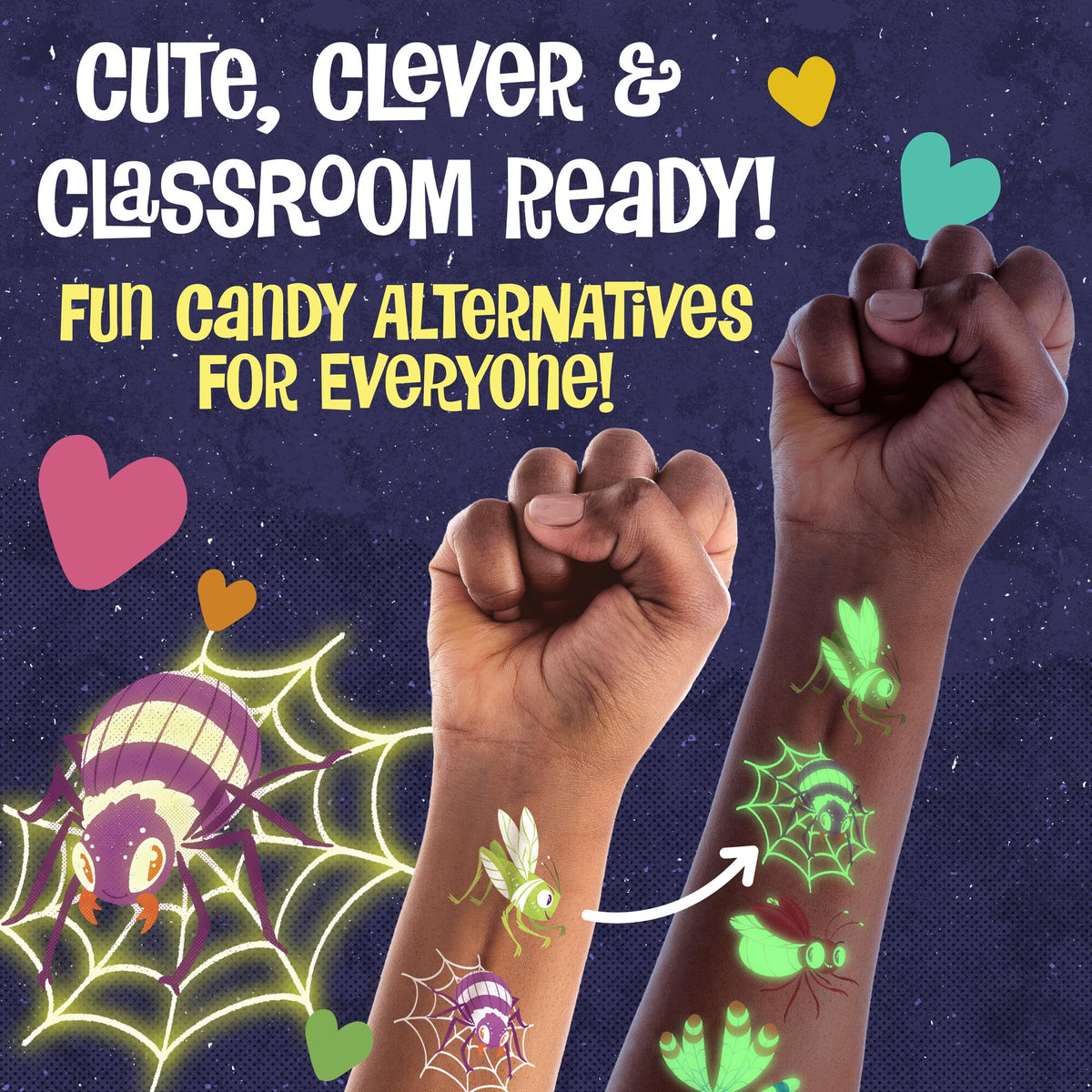 Peaceable Kingdom 28 Glow-in-the-Dark Bug Tattoos – Valentines Cards & Classroom Favors