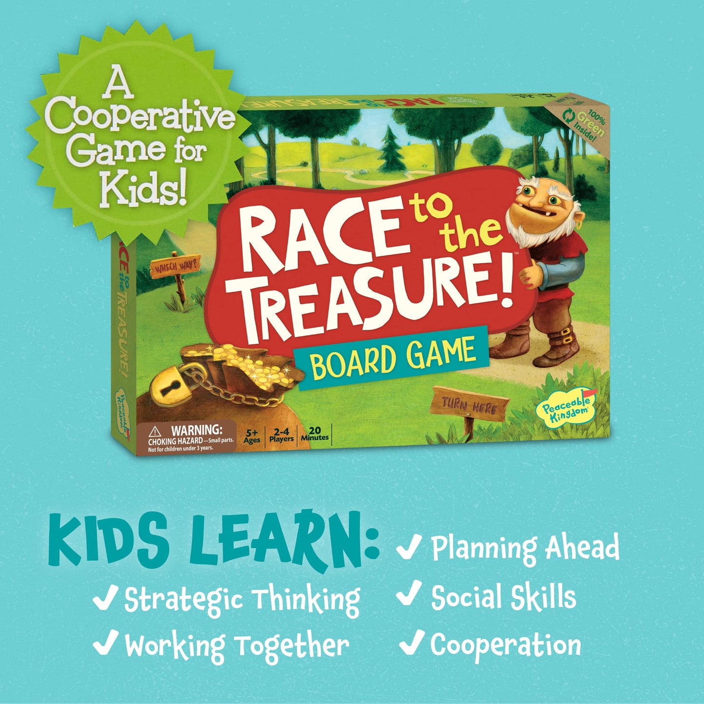 Peaceable Kingdom Race to the Treasure! Cooperative Path-Building Game for 2–4 Players, Ages 5+