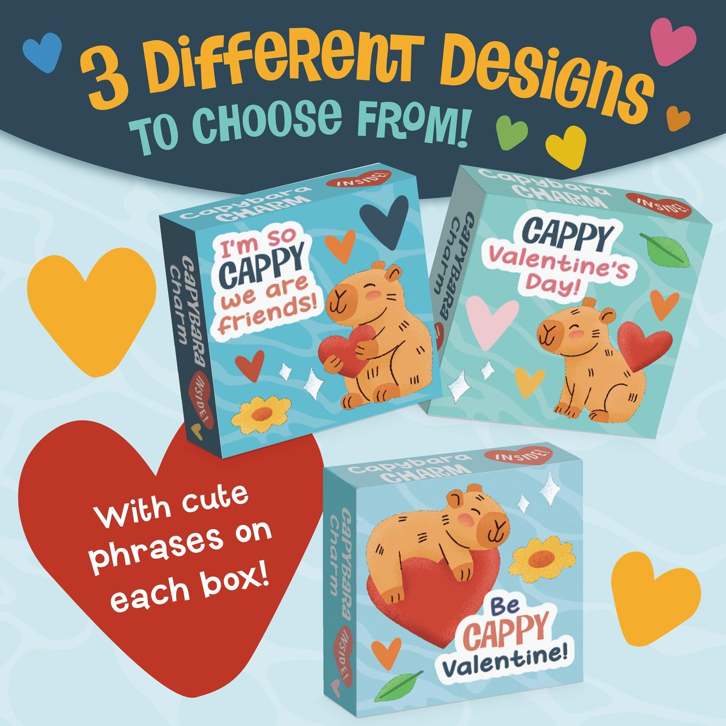 Peaceable Kingdom Valentines Box for Kids — Capybara Charm Valentines (28-Pack) | Classroom Gift Kit