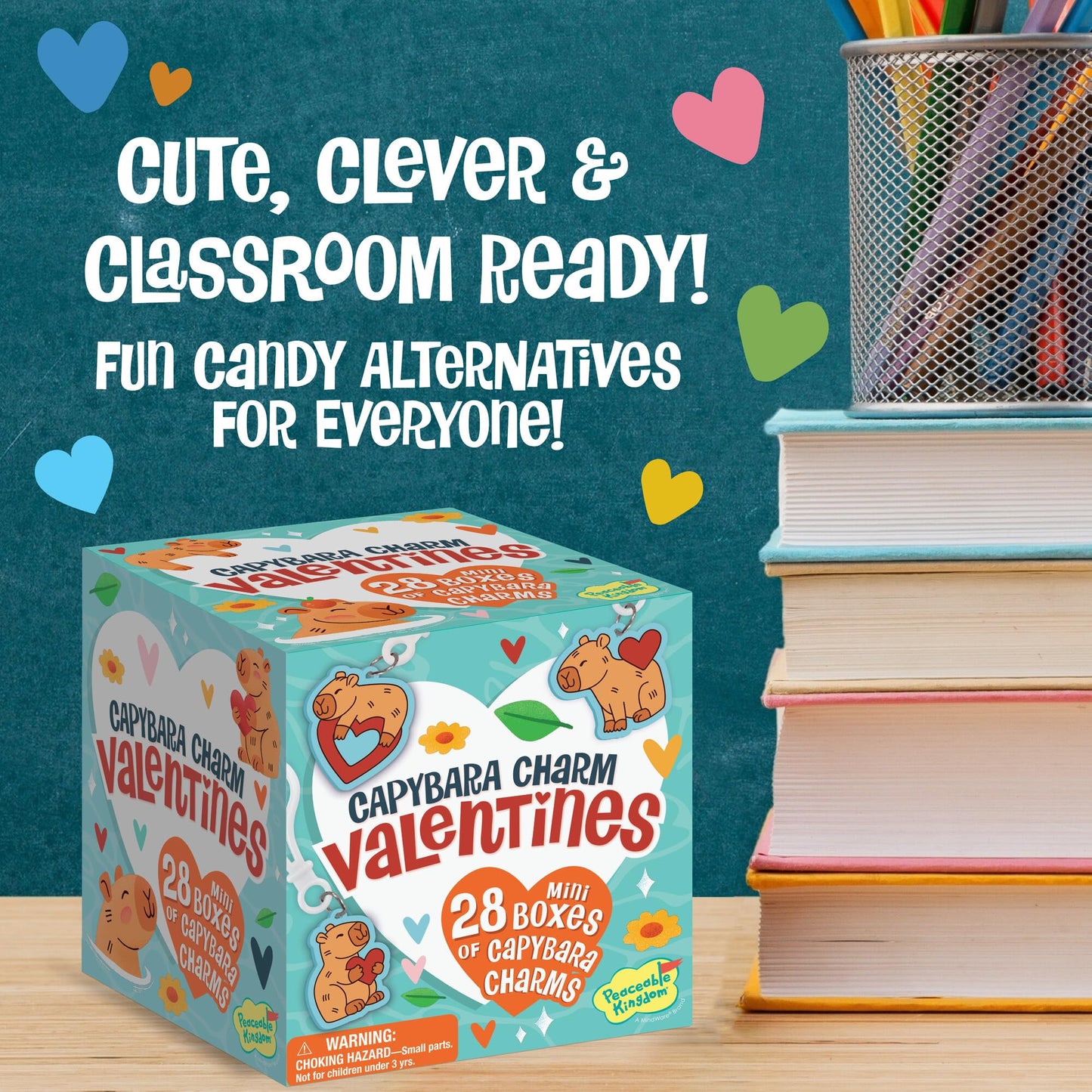 Peaceable Kingdom Valentines Box for Kids — Capybara Charm Valentines (28-Pack) | Classroom Gift Kit