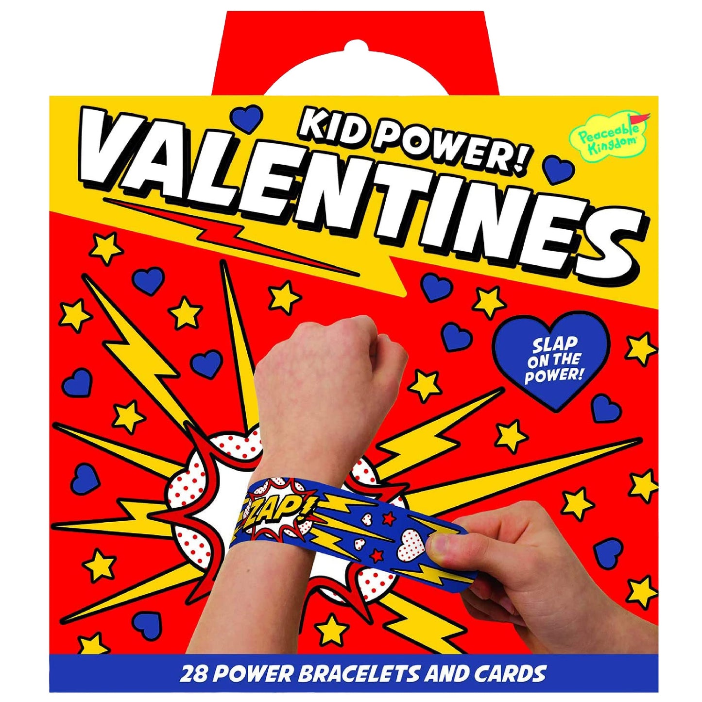 Peaceable Kingdom Kid Power Valentines Cards with Slap Bracelets | 28-Card Classroom Gift Set
