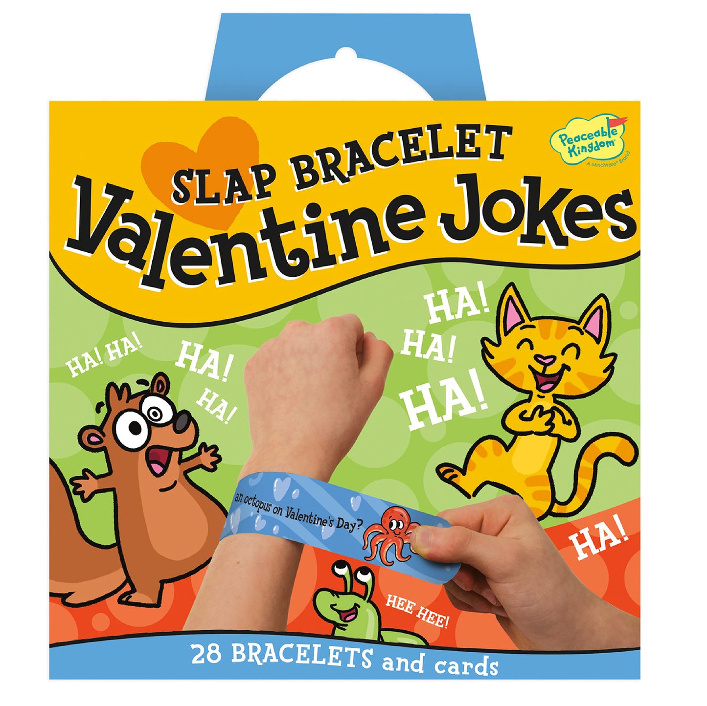 Peaceable Kingdom Valentines Cards for Kids Classroom – 28 Jokes Slap Bracelets