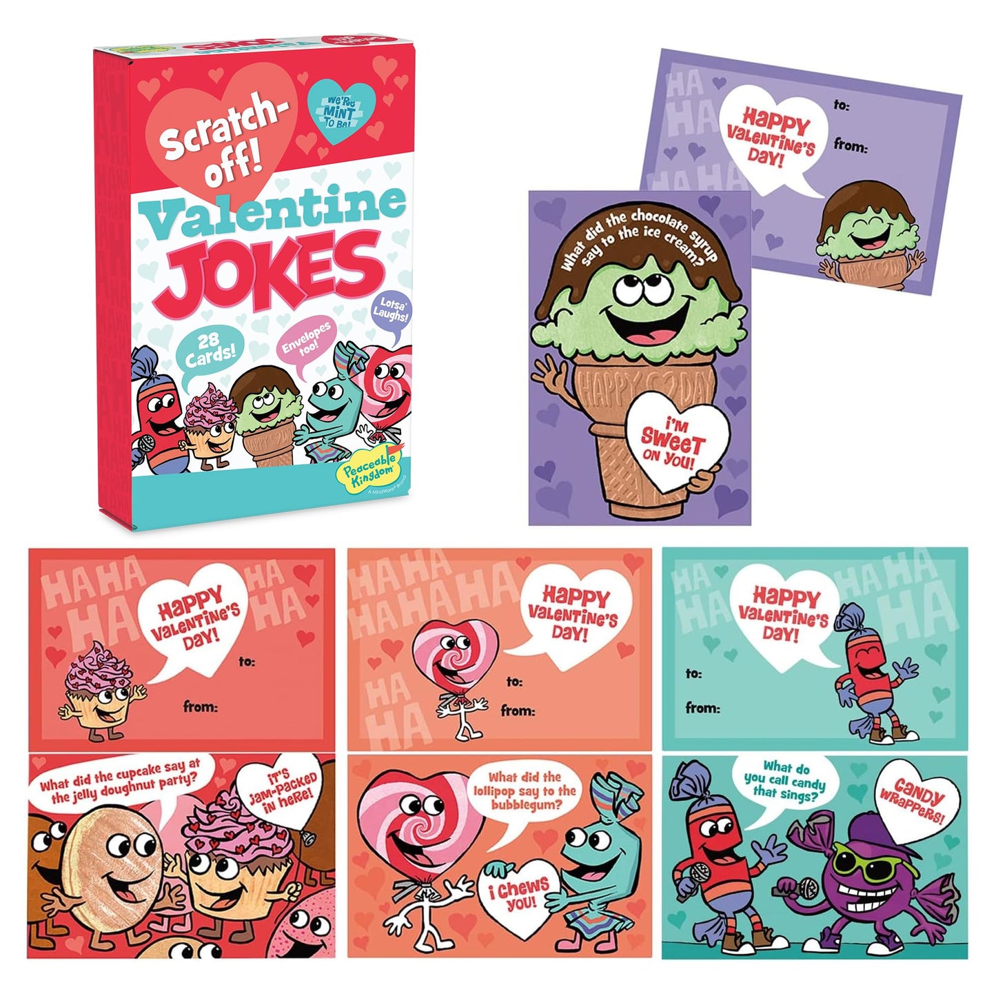 Peaceable Kingdom Valentines Cards for Kids Classroom – Scratch-Off Jokes (28-Pack)
