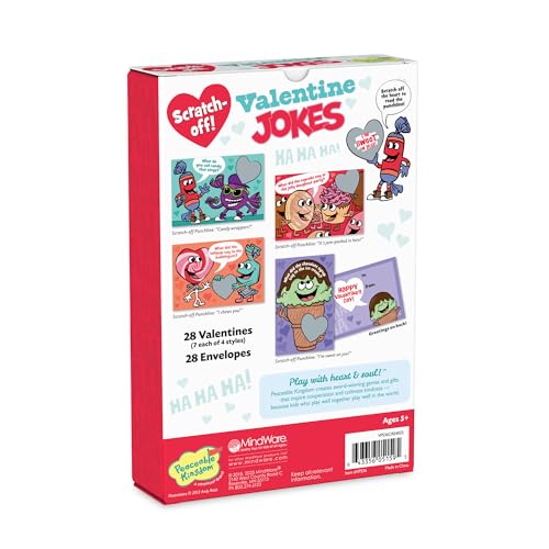 Peaceable Kingdom Valentines Cards for Kids Classroom – Scratch-Off Jokes (28-Pack)