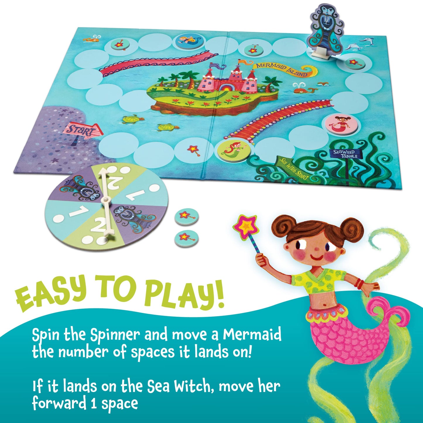 Peaceable Kingdom Mermaid Island — Cooperative Board Game for 2-6 Players, Ages 5+