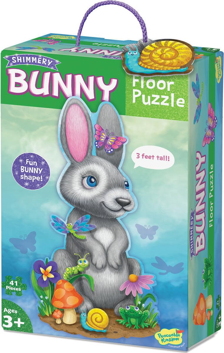 Peaceable Kingdom Shimmery Bunny Floor Puzzle – 41 Pieces, 3 ft x 2 ft, Ages 3+