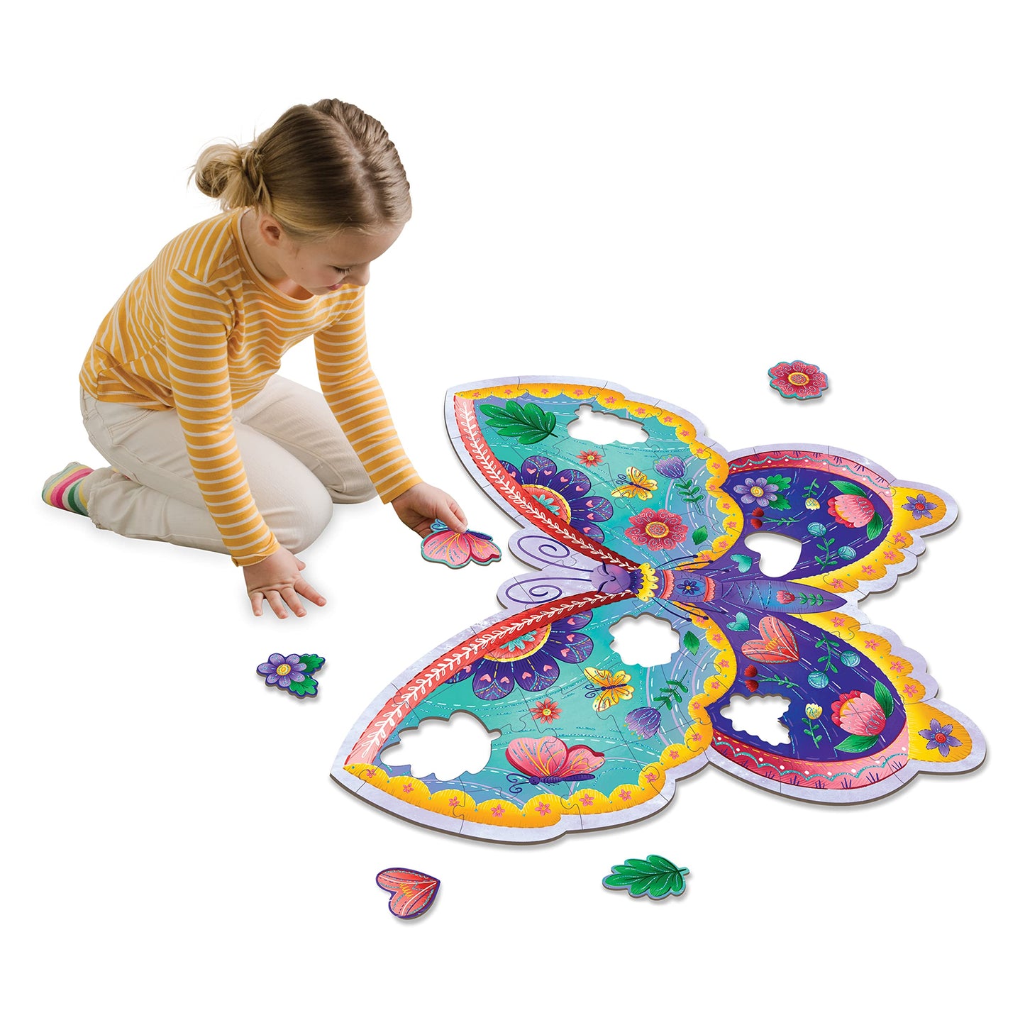 Peaceable Kingdom Shimmery Butterfly Floor Puzzle – 53-Piece Giant Floor Puzzle for Kids 5+