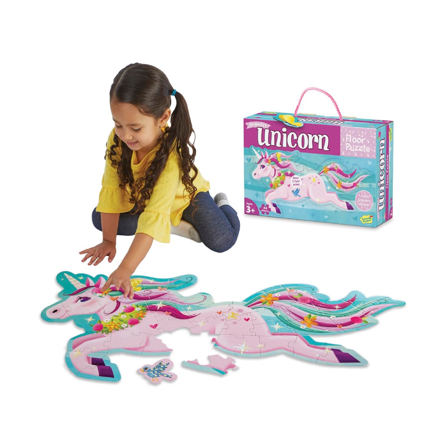 Peaceable Kingdom Shimmery Unicorn Floor Puzzle – 39 Large Pieces, Cooperative Play (Ages 3+)