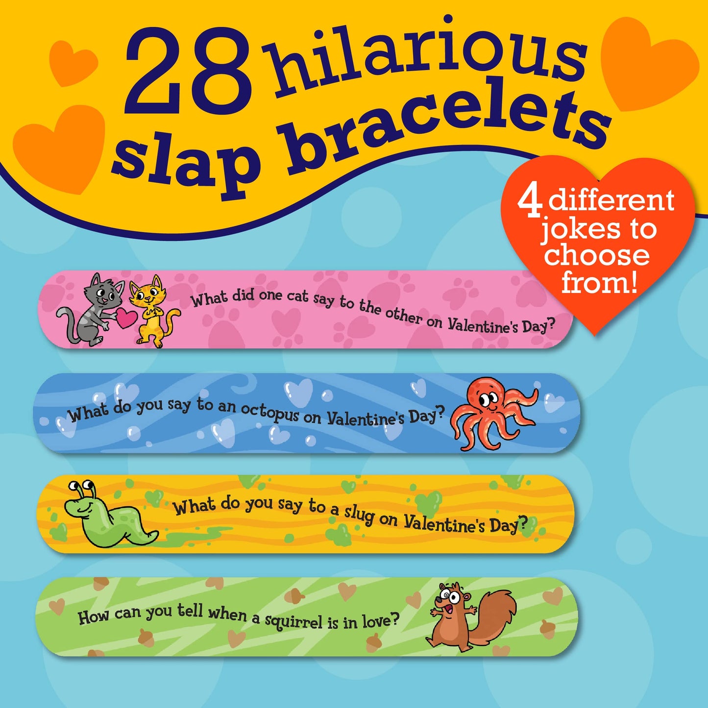 Peaceable Kingdom Valentines Cards for Kids Classroom – 28 Jokes Slap Bracelets