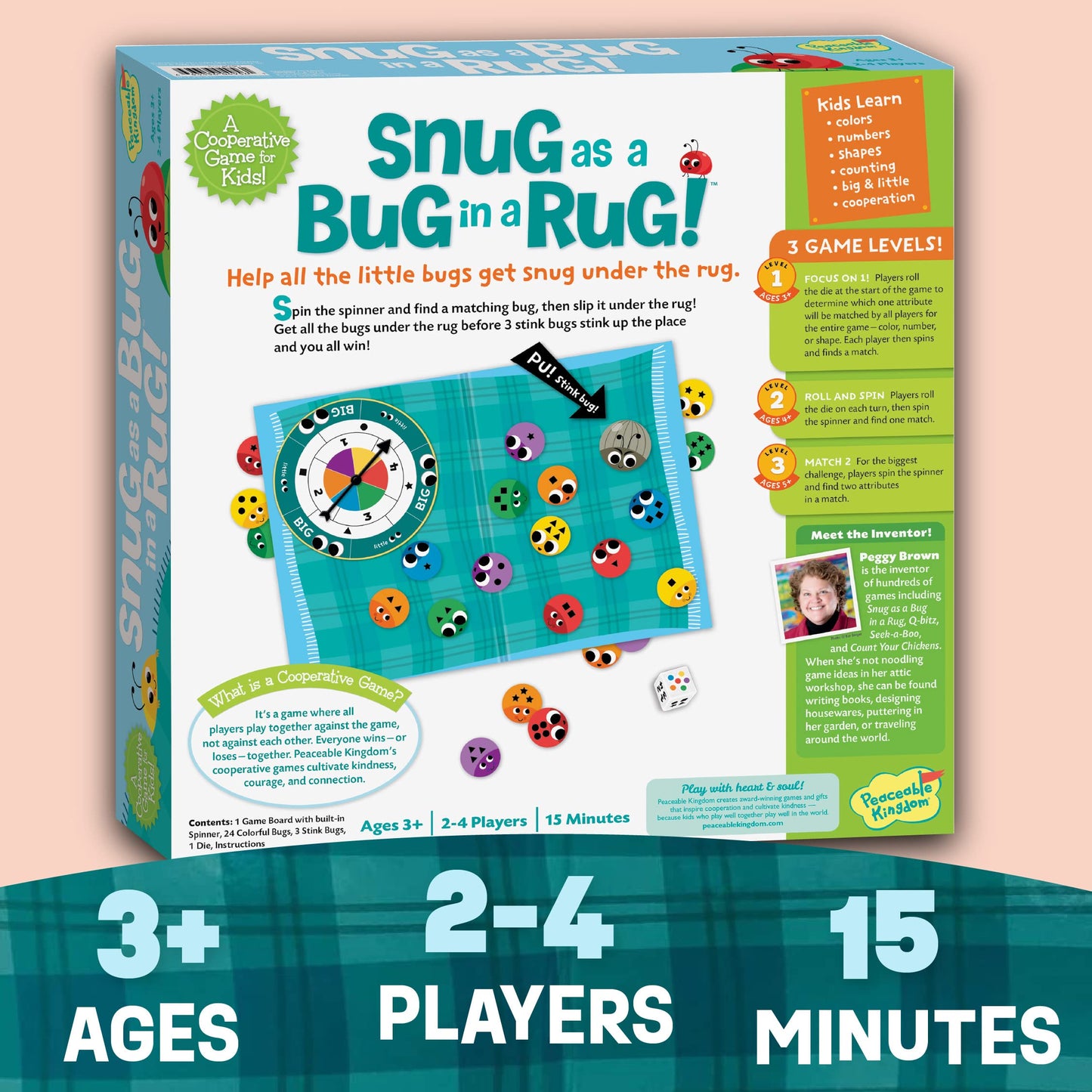 Peaceable Kingdom Snug as a Bug in a Rug — Award-Winning Cooperative Preschool Skills Builder Game for 2 to 4 Players (Ages 3+)