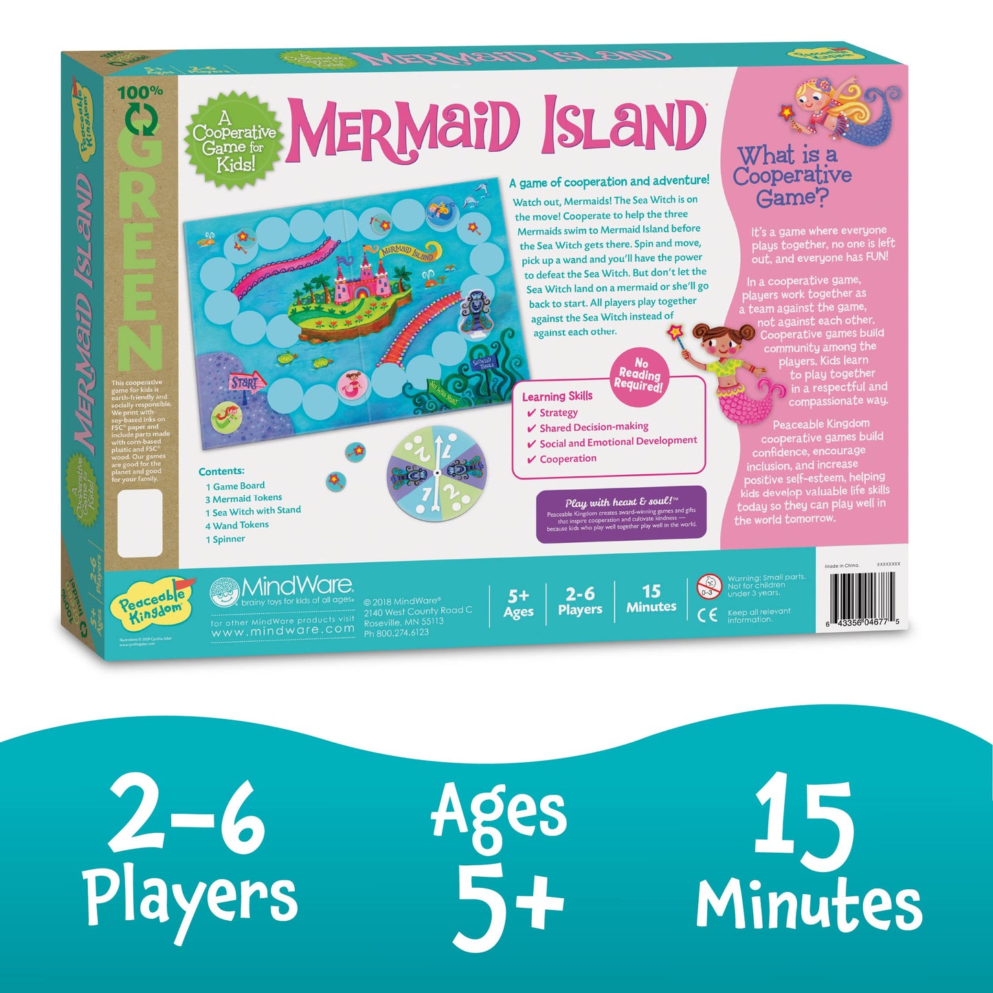 Peaceable Kingdom Mermaid Island — Cooperative Board Game for 2-6 Players, Ages 5+