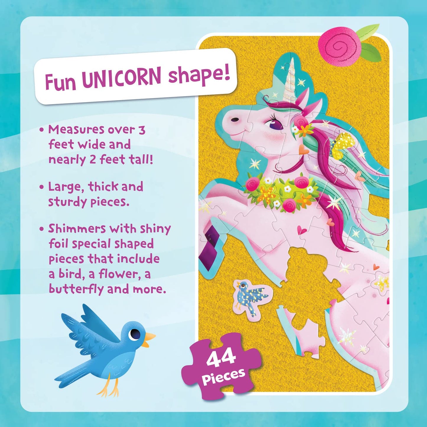 Peaceable Kingdom Shimmery Unicorn Floor Puzzle – 39 Large Pieces, Cooperative Play (Ages 3+)