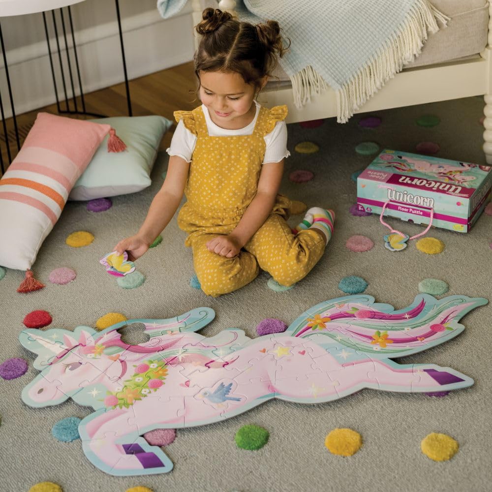 Peaceable Kingdom Shimmery Unicorn Floor Puzzle – 39 Large Pieces, Cooperative Play (Ages 3+)