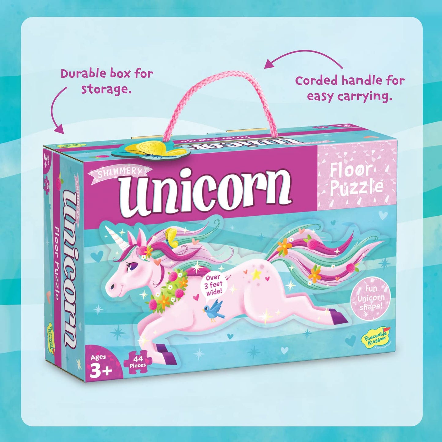 Peaceable Kingdom Shimmery Unicorn Floor Puzzle – 39 Large Pieces, Cooperative Play (Ages 3+)