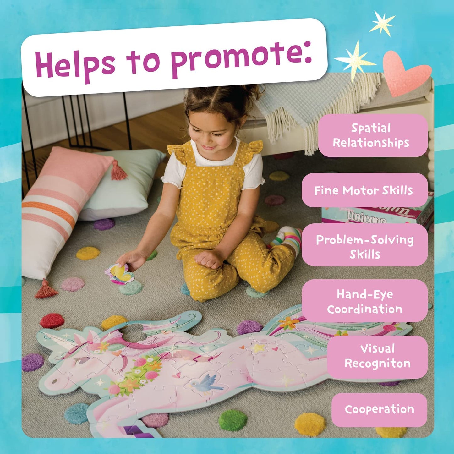 Peaceable Kingdom Shimmery Unicorn Floor Puzzle – 39 Large Pieces, Cooperative Play (Ages 3+)