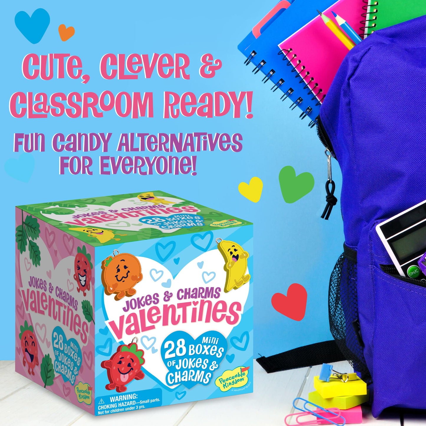 Peaceable Kingdom Valentines Cards for Kids – 28 Card Set with Fruit Charms & Silly Jokes