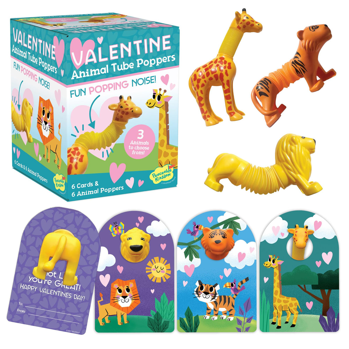 Peaceable Kingdom 6 Animal Valentine Tube Poppers – Classroom Favors