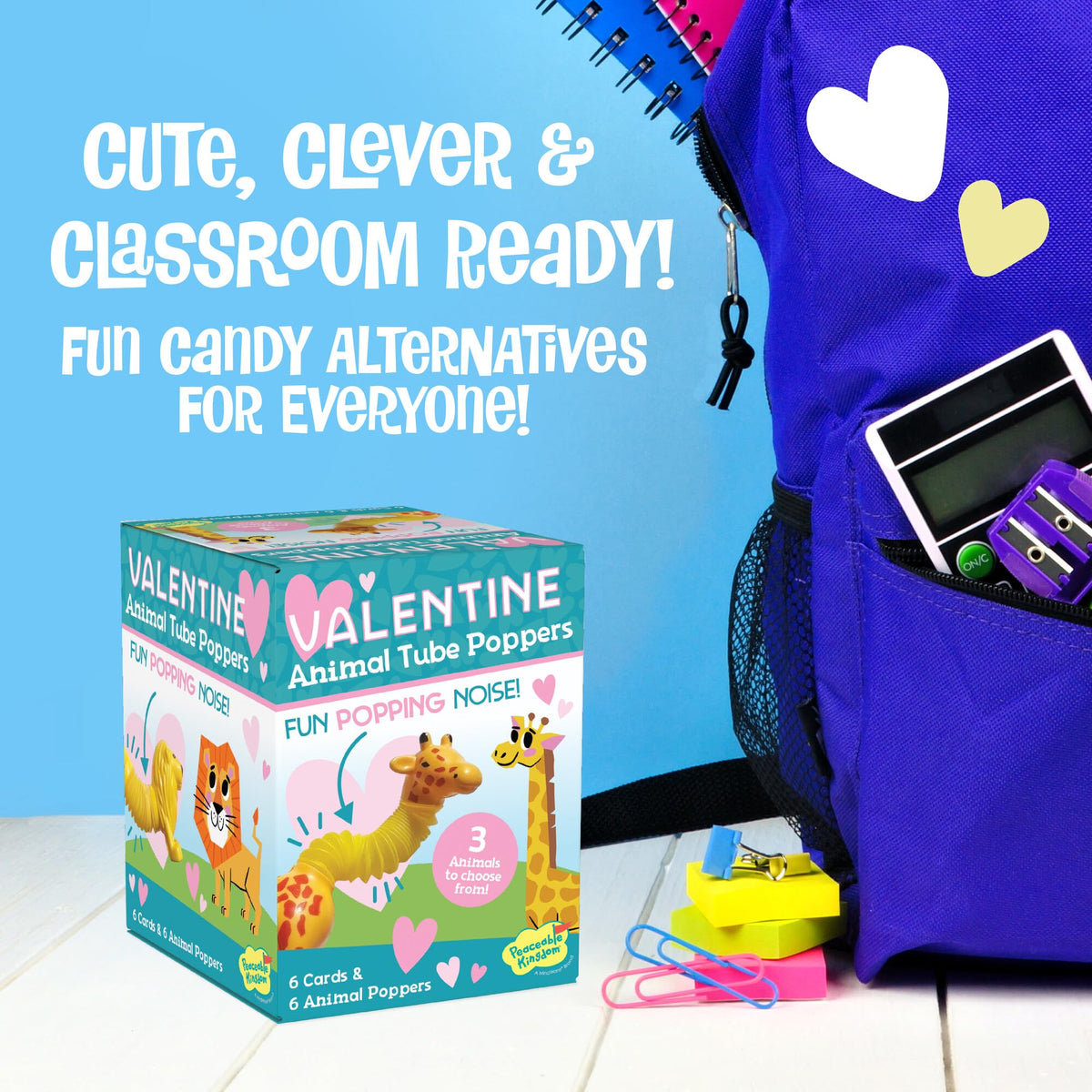 Peaceable Kingdom 6 Animal Valentine Tube Poppers – Classroom Favors