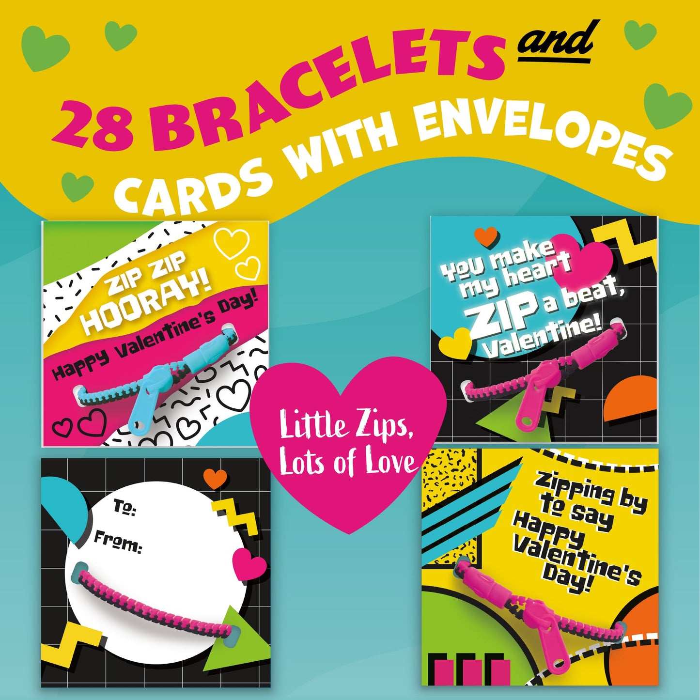 Peaceable Kingdom Valentines Cards for Kids Classroom - Zipper Friendship Bracelets Set of 28