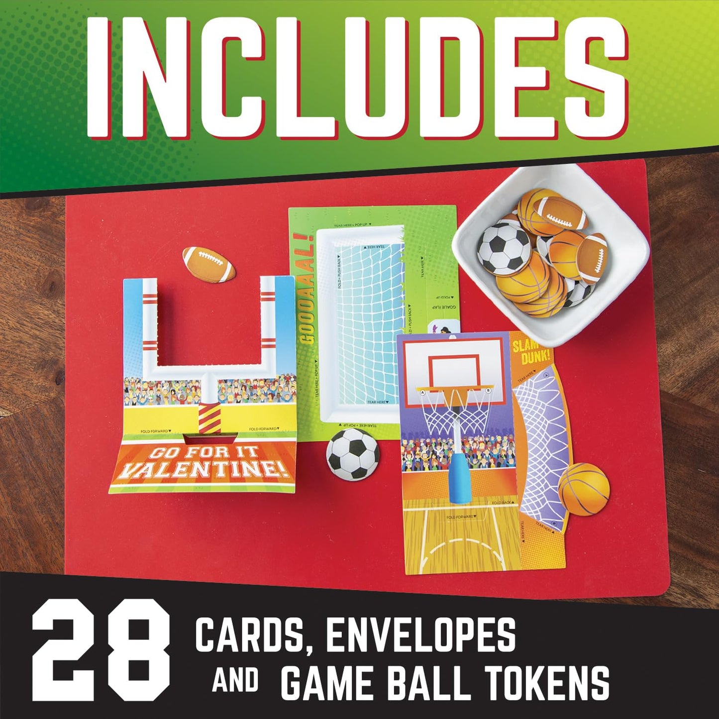 Peaceable Kingdom Valentines Cards for Kids – Flick 'em Sports Games (Set of 28, with Envelopes)