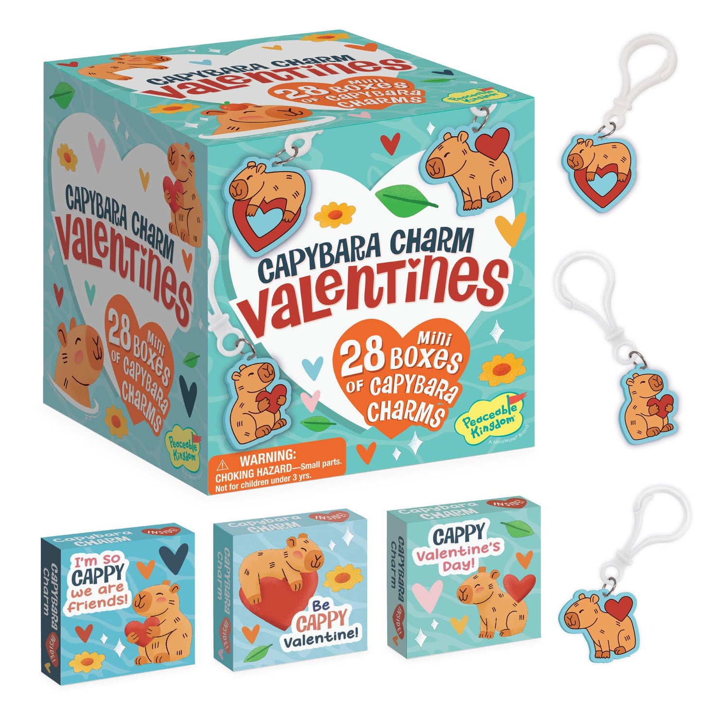 Peaceable Kingdom Valentines Box for Kids — Capybara Charm Valentines (28-Pack) | Classroom Gift Kit