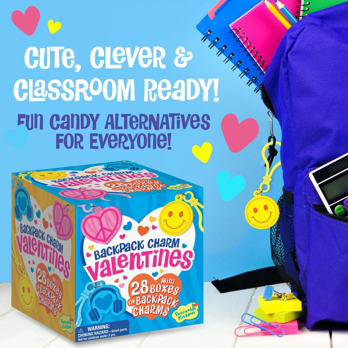 Peaceable Kingdom Valentines Box for Kids – 28 Mini Boxes with Backpack Charms