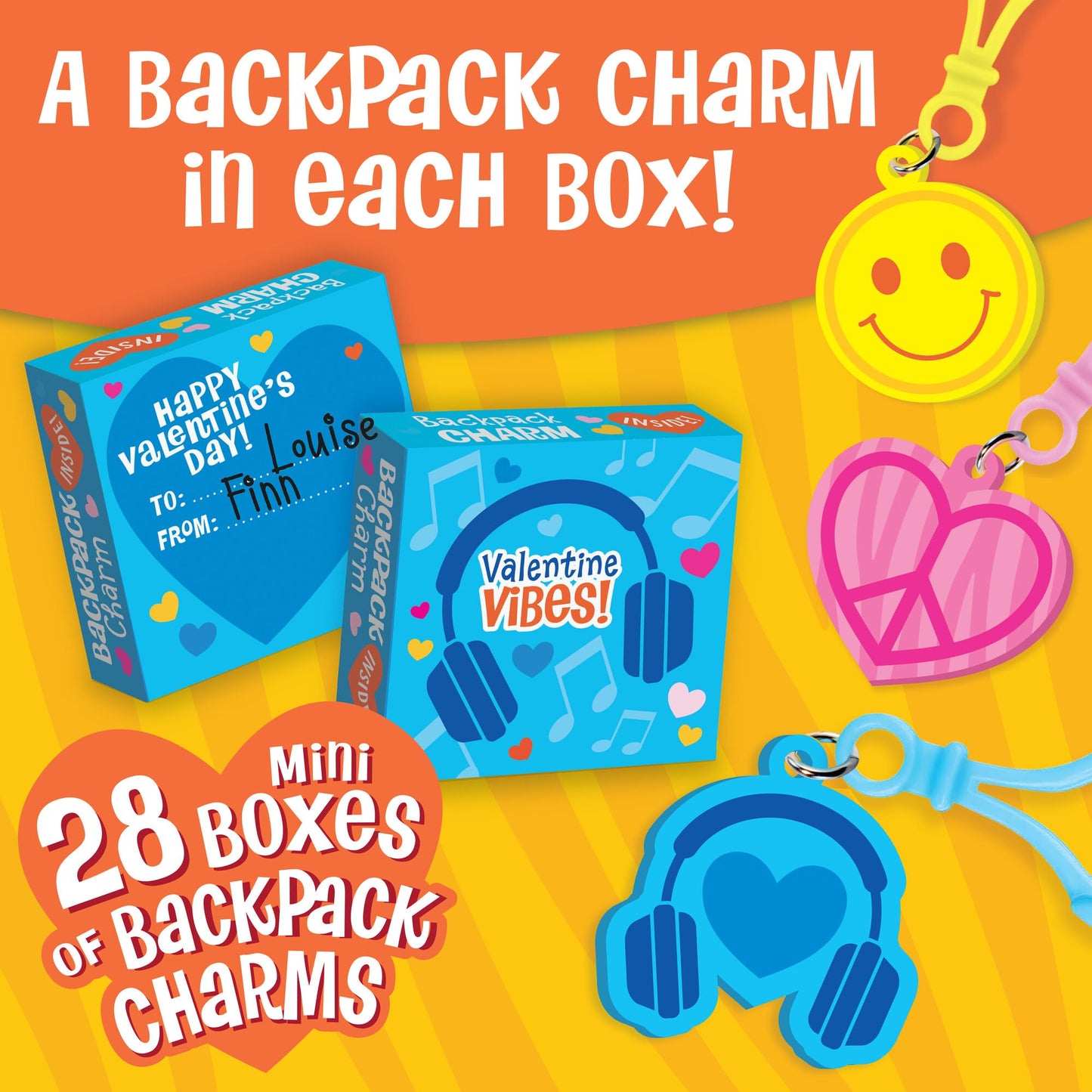 Peaceable Kingdom Valentines Box for Kids – 28 Mini Boxes with Backpack Charms