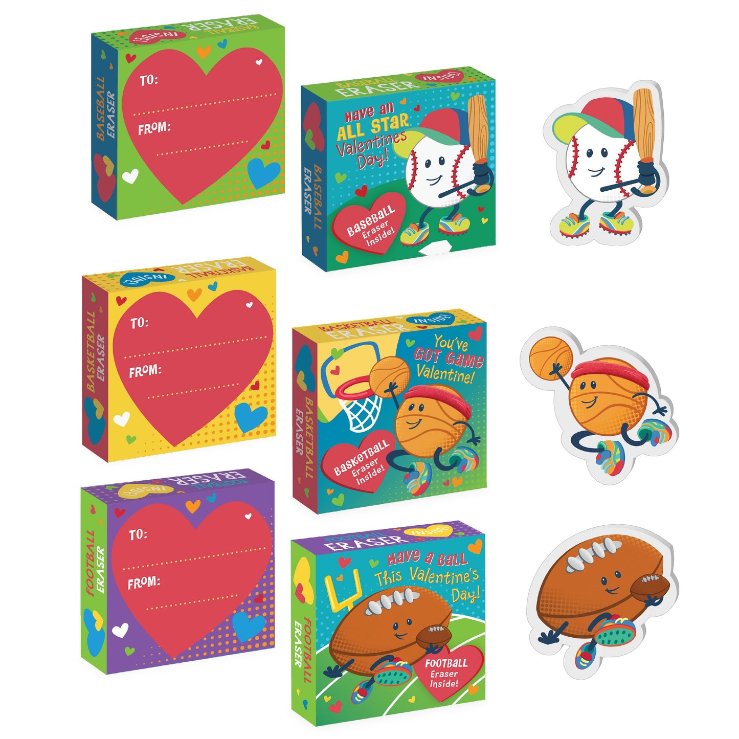 Peaceable Kingdom Valentines Box for Kids — Sports Eraser Valentines Cards for Classroom