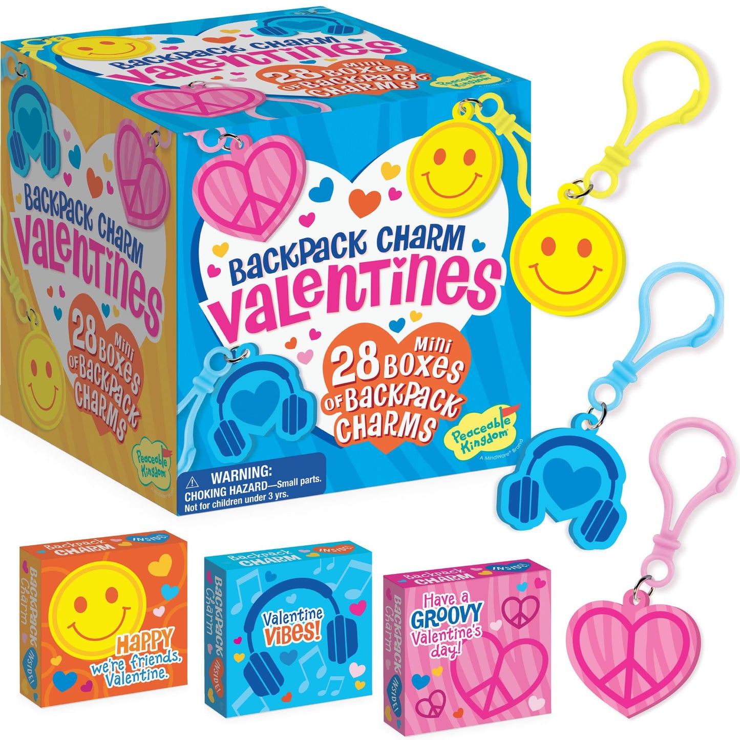 Peaceable Kingdom Valentines Box for Kids – 28 Mini Boxes with Backpack Charms