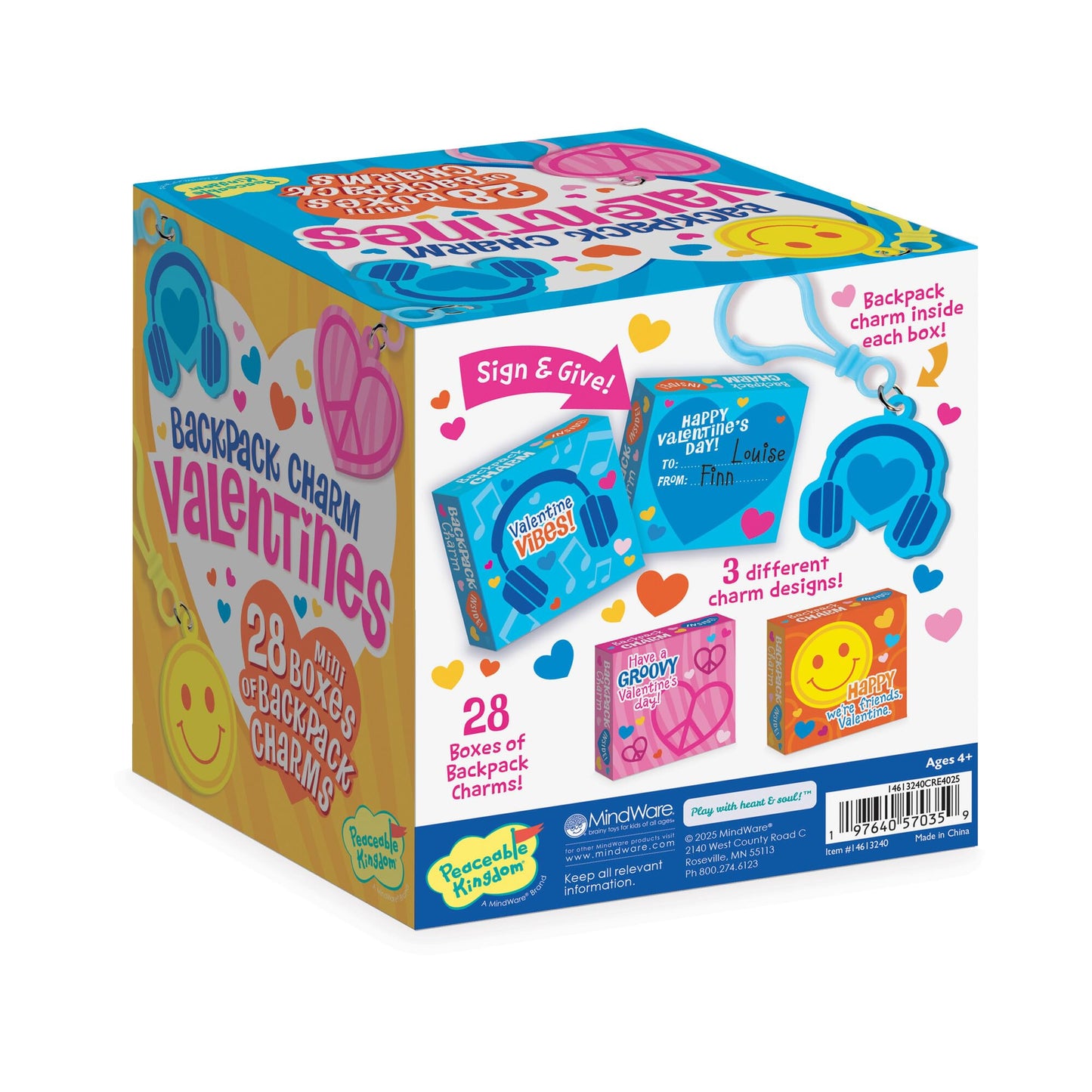 Peaceable Kingdom Valentines Box for Kids – 28 Mini Boxes with Backpack Charms