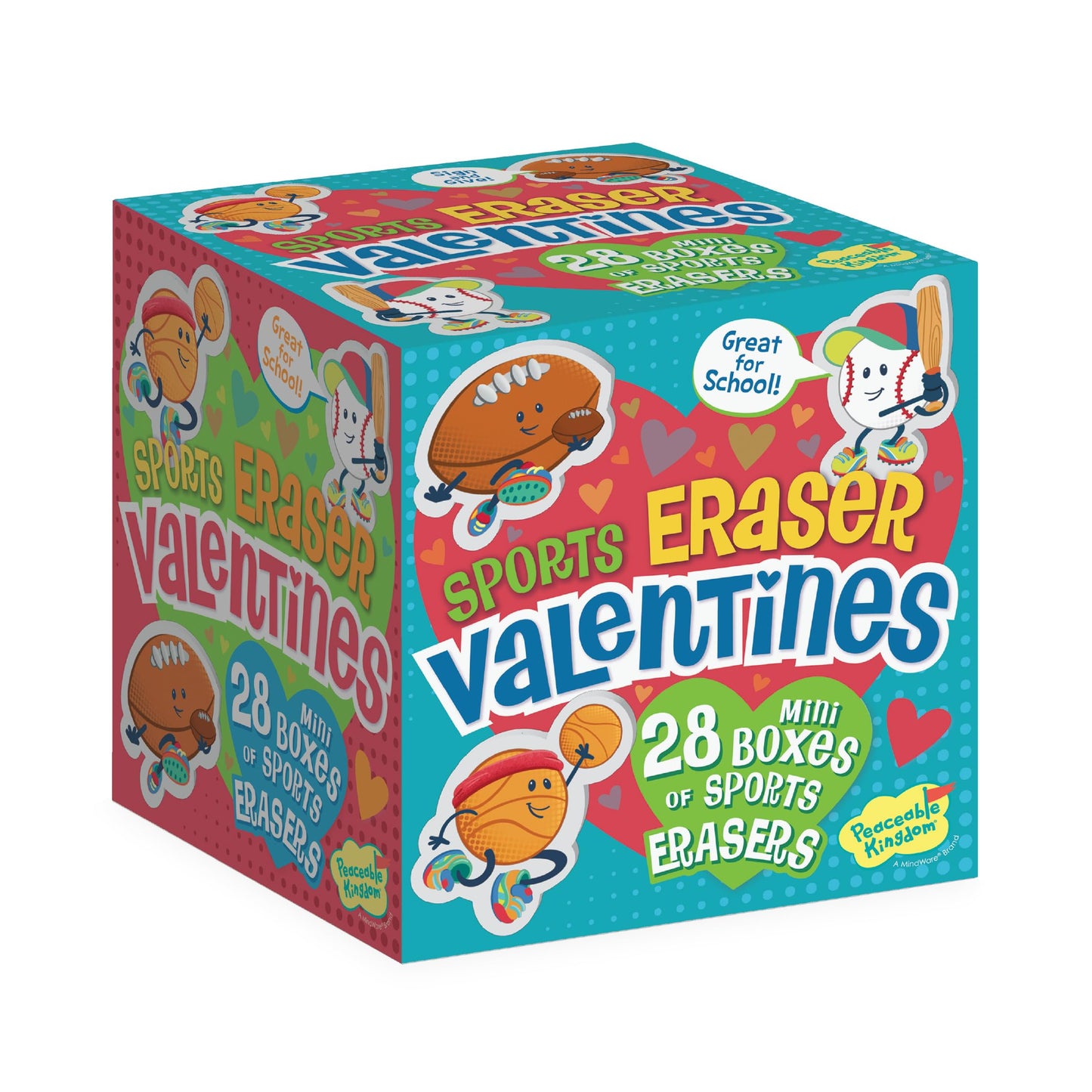 Peaceable Kingdom Valentines Box for Kids — Sports Eraser Valentines Cards for Classroom