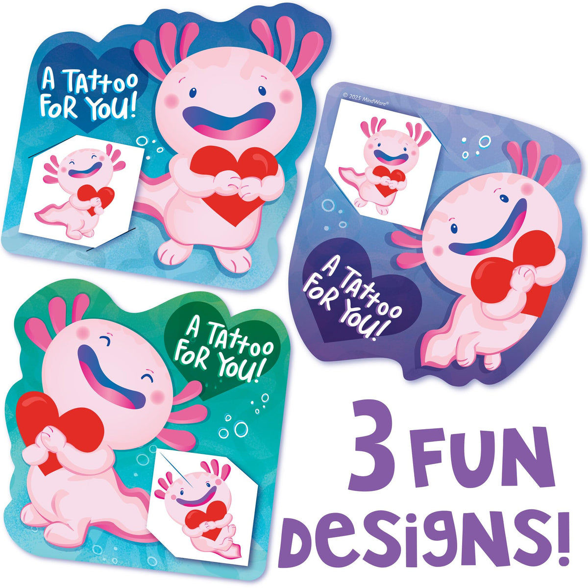 Peaceable Kingdom Valentines Box for Kids – Axolotl Tattoos with 28 Valentines & Envelopes