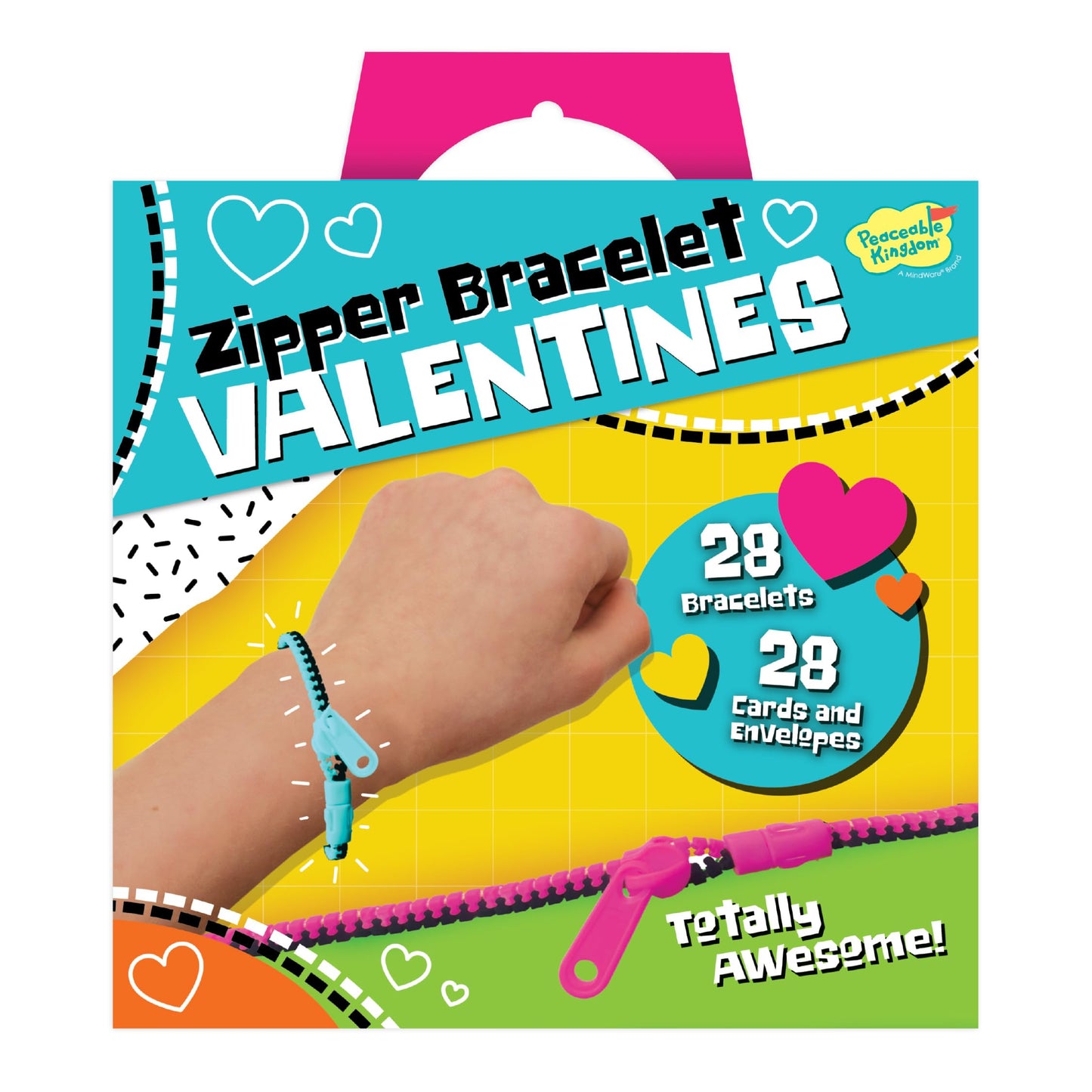 Peaceable Kingdom Valentines Cards for Kids Classroom - Zipper Friendship Bracelets Set of 28