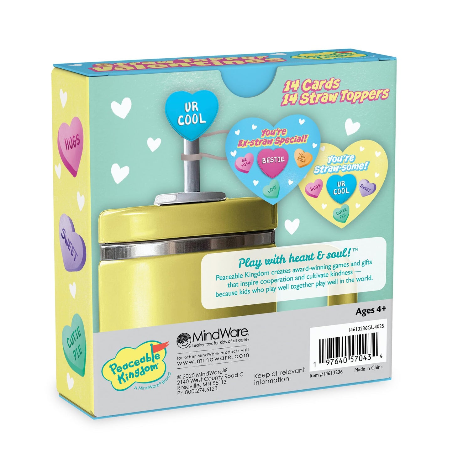 Peaceable Kingdom Valentine's Day Gift for Kids — 28 Cards with Waterproof 2.5-In Stickers and Envelopes