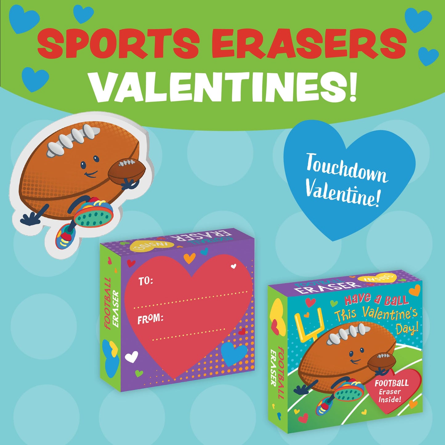 Peaceable Kingdom Valentines Box for Kids — Sports Eraser Valentines Cards for Classroom