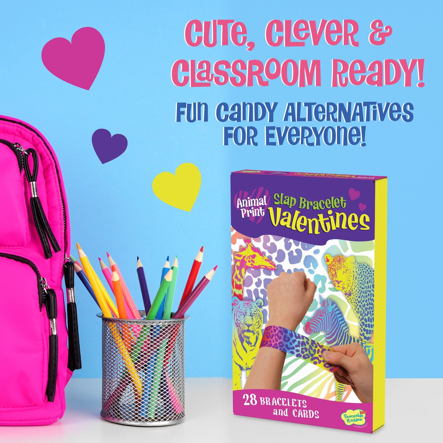 Peaceable Kingdom Valentines Cards for Kids — 28 Animal-Print Slap Bracelets
