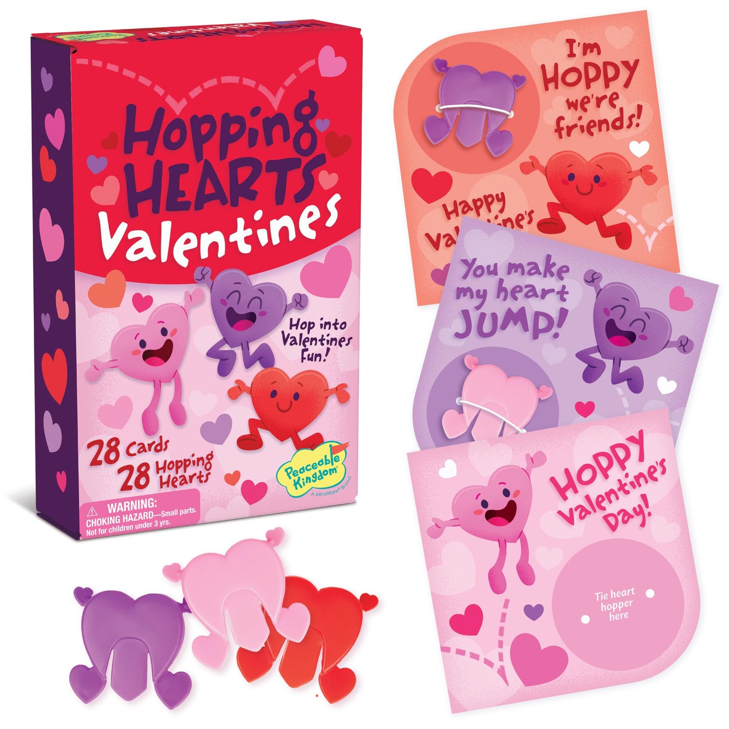 Peaceable Kingdom 28 Hopping Hearts Valentines for Classroom — Kid-Friendly Valentine Cards