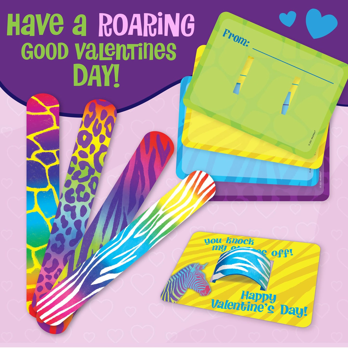 Peaceable Kingdom Valentines Cards for Kids — 28 Animal-Print Slap Bracelets