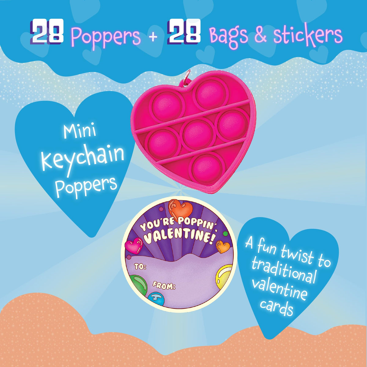 Peaceable Kingdom Valentines Cards for Kids — 28 Mini Heart Popper Fidget Toys for Classroom Exchange | Ages 4+
