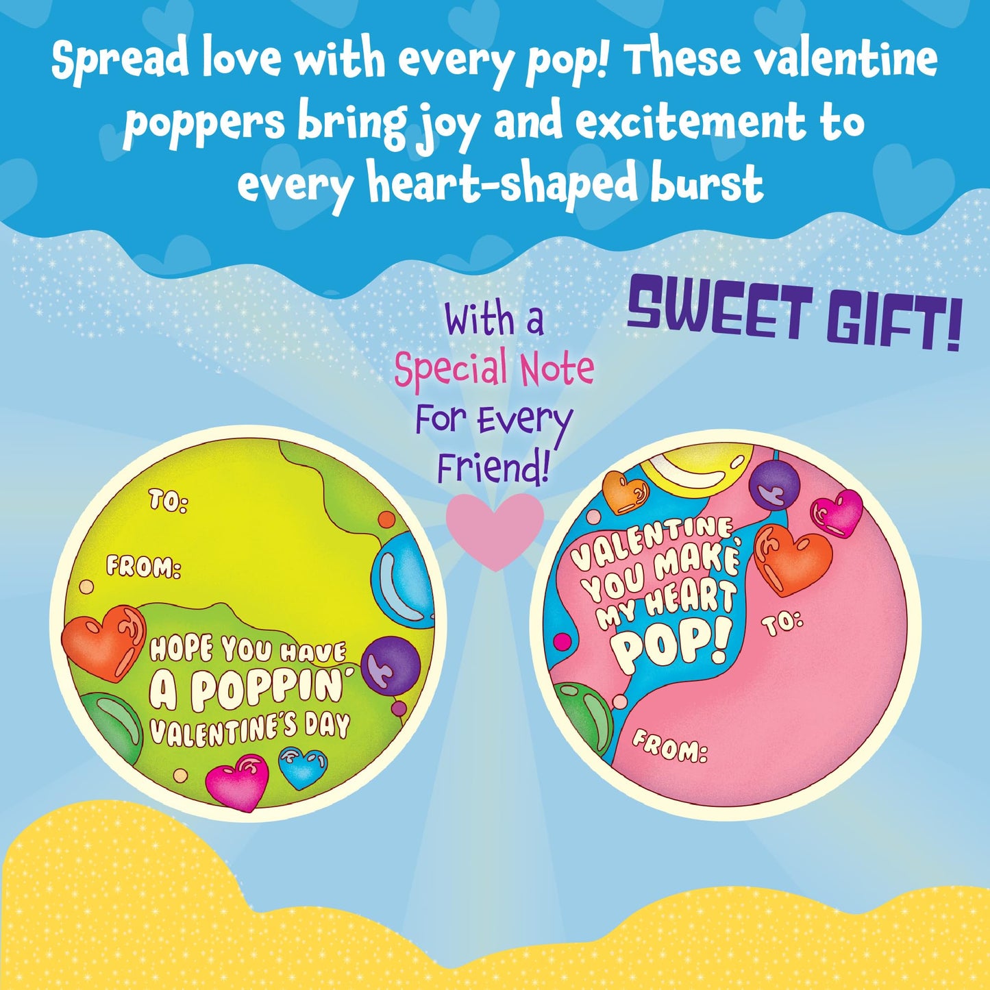 Peaceable Kingdom Valentines Cards for Kids — 28 Mini Heart Popper Fidget Toys for Classroom Exchange | Ages 4+
