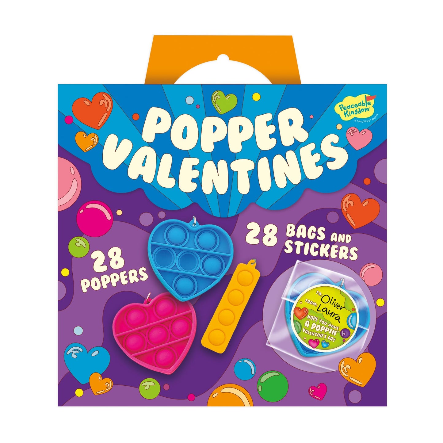 Peaceable Kingdom Valentines Cards for Kids — 28 Mini Heart Popper Fidget Toys for Classroom Exchange | Ages 4+