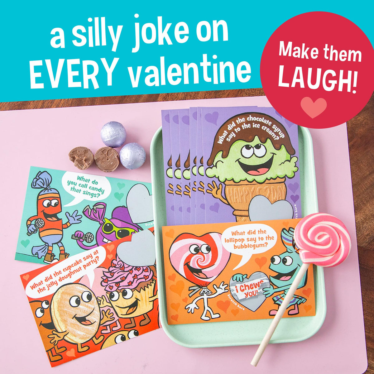 Peaceable Kingdom Valentines Cards for Kids Classroom – Scratch-Off Jokes (28-Pack)