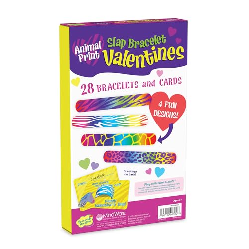 Peaceable Kingdom Valentines Cards for Kids — 28 Animal-Print Slap Bracelets