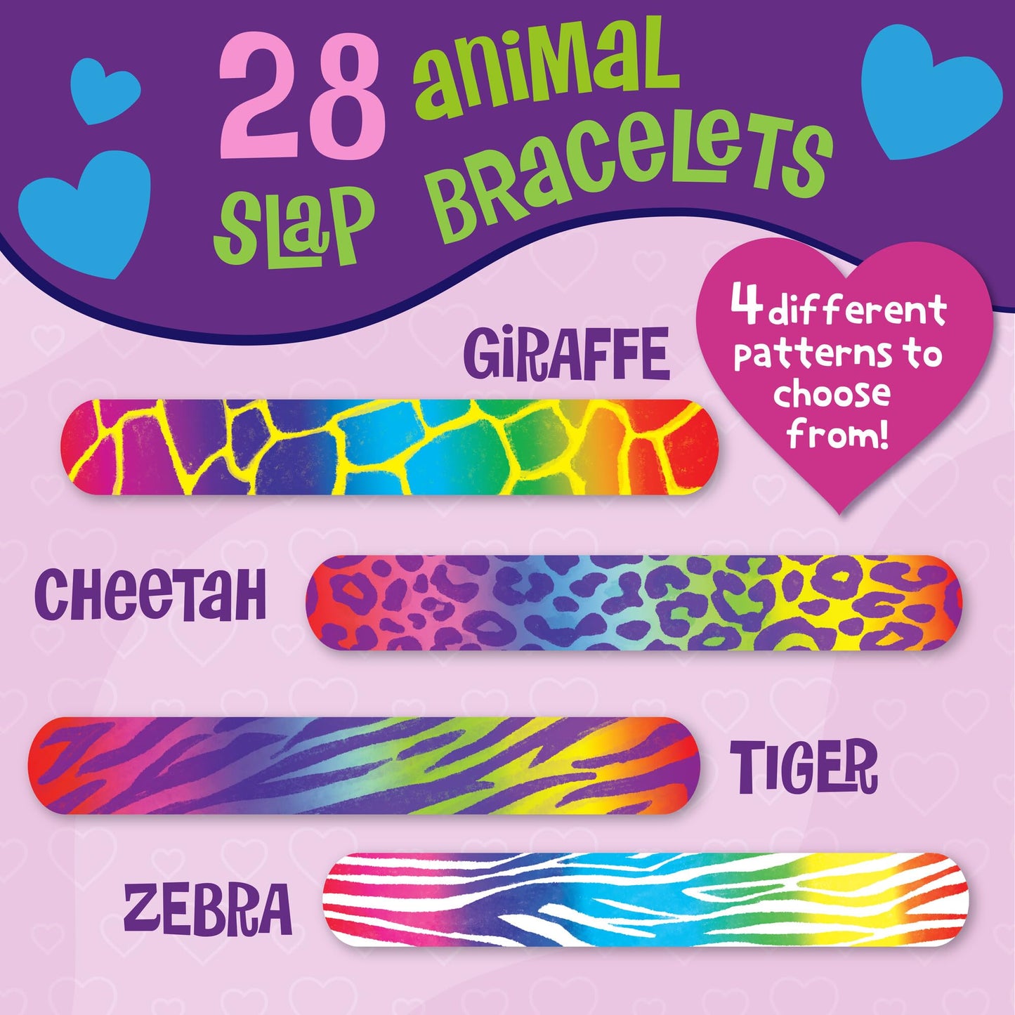 Peaceable Kingdom Valentines Cards for Kids — 28 Animal-Print Slap Bracelets